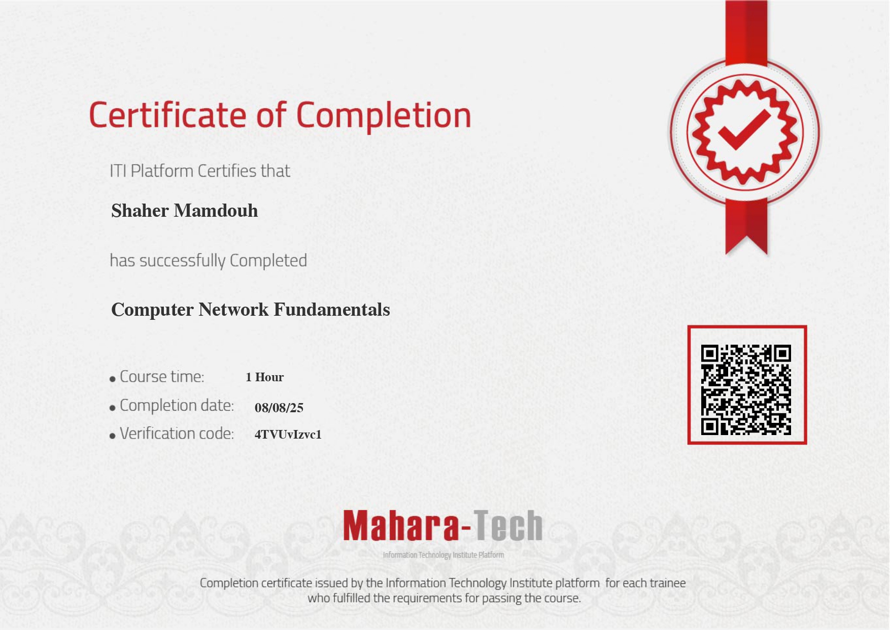 Network Fundamentals certificate
