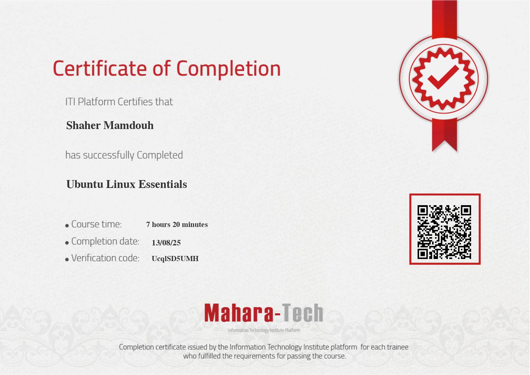Ubuntu Linux Essentials certificate